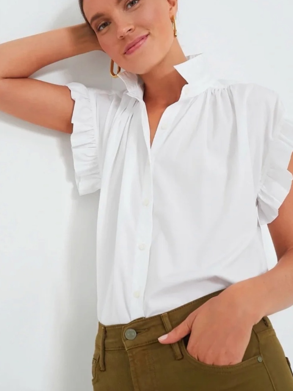 Trovata Birds Of Paradis Marianne Ruffle Shirt, White Cotton Poplin Top Sz Small